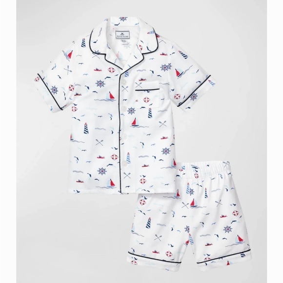 Petite Plume Flame Resistant Chemical Free Nautical Sail Way Pajama Set Size 14 - Picture 1 of 7